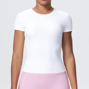 T-shirt de yoga pour femme, sensation peau nue, manches courtes, haut de compression respirant, coupe ajustée, pour la gym, l'athlétisme et la course à pied - Product Image 2