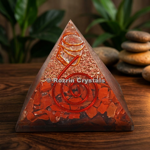 Pirámide de Orgón con Incrustaciones de Cristales de Cornalina Roja y Ágata, para Sanación, Feng Shui, Decoración del Hogar, Escultura Tallada y Grabada - Product Image 2