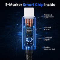Câble de charge rapide Type-C vers Type-C 100W avec affichage LED, cordon tressé E-Marker universel pour ordinateur portable, tablette, smartphone, Nintendo OEM