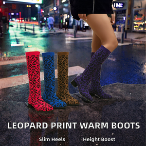 Blue Red Khaki Sexy Leopard Print Women's Boots Comfortable Warm Mid-Calf Height Increasing Boots Made <b>by</b> the Original Factory - Product Image 2