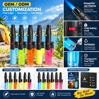 Briquet torche à flamme jet coupe-vent rechargeable au gaz butane avec réservoir visible et verrou de sécurité pour cigares, cuisine, barbecue, soudage extérieur et pâtisserie