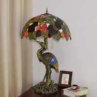 Lampe LED blanc chaud en vitrail, grande taille, pour salon, villa, bar, style créatif rural américain, motif grue, décoration festive aux motifs de raisins