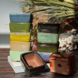 Pots succulents ronds en céramique peints en bleu de style de vente chaude avec plateau - Product Image 6