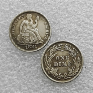 Pièces de monnaie commémoratives de style antique, 1 Dime des États-Unis (1860-1885), « Dime Liberté Assise », Cadeaux, Décoration d'intérieur - Product Image 4