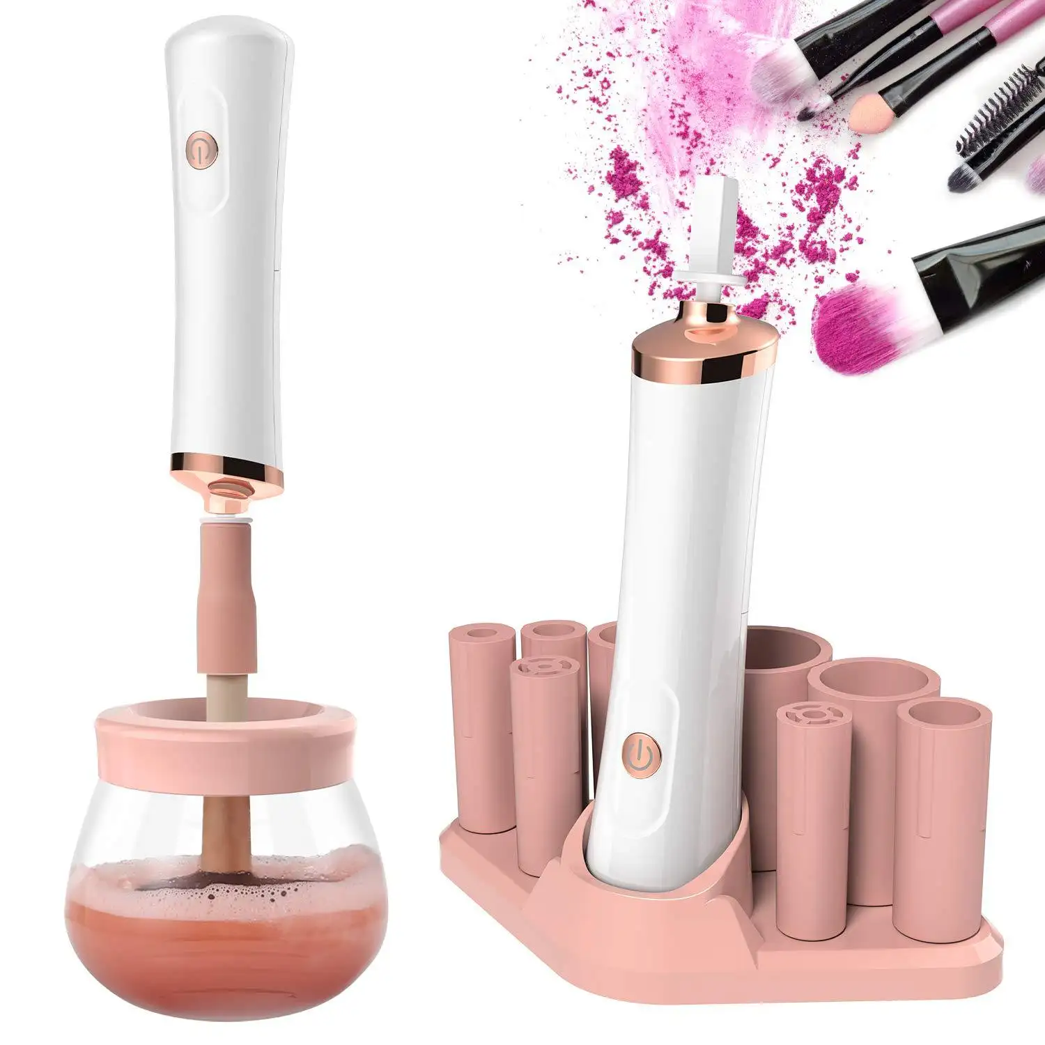 Electric Cosmetic Automatic Brush Spinner with 8 Size Rubber Collars Makeup Brush Cleaner and Dryer Machine