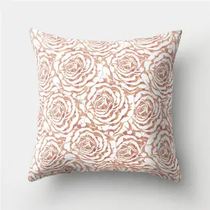 Square Decorative Cushion Covers for Sofa Couch Bed Home Decoration, Gold Pink Rose Throw Pillow Covers Cases/