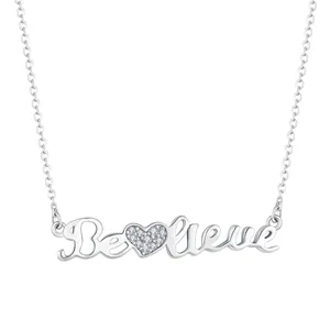 YL Fashion Rhodium Plated 925 Sterling Silver Believe Necklace Customize CZ Diamond Letter Necklace For Women