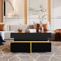 Table basse convertible moderne, table de salon haute brillance avec tiroirs et accents dorés