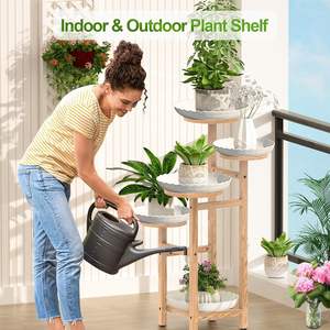 Support de <span class=keywords><strong>plante</strong></span> en bois à 5 couches avec support de pot de fleurs, adapté à la fenêtre de salon d'exposition multi-plantes en plein air, terrasse de jardin - Product Image 3