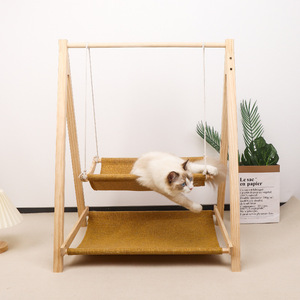 Wooden Cat <b>Hammock</b> Swing Breathable Double Layer Pet Hanging Basket For Indoor Use Medium Size Cat Bed - Product Image 3