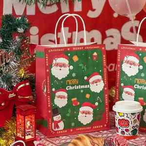 Bolsas de Papel Kraft Navideñas Personalizadas para Cafeterías, Tiendas de Bebidas, Entrega de Alimentos, Restaurantes, Laminación de Papel Blanco, Logotipos Impresos - Product Image 2