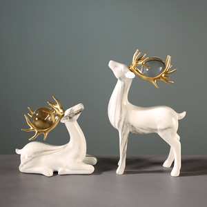 Figurines décoratives en résine de cerf, 2 pièces, design contemporain pour salon, cadeau de mariage, décoration de la maison - Product Image 2