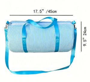 Bolsa de Viaje Personalizada para Niños, Ligera, de Tela Seersucker, con Bordado de Rayas Pastel y Asas de Cuerda - Product Image 2