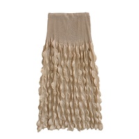 Jupe longue plissée 3D effet bulle pour femme, élégante, prête à être expédiée, taille haute élastique, texture feuille, expédition en 7 jours