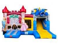 Château Gonflable Thème Chevalier Princesse avec Toboggan et Structure de Rebond Dragon Diabolique pour Enfants