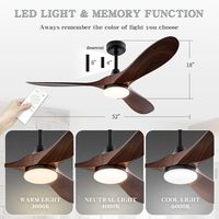 Ventilateur de plafond certifié ETL FCC DOE de 52 pouces avec lumière, moteur DC à 3 pales, 6 vitesses, télécommande, LED à intensité variable pour chambre à coucher, salon