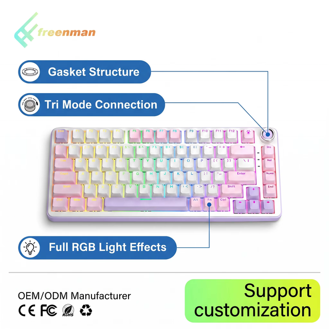 Mechanical Keyboard 81 Keys 75% Hot-Swap Gasket RGB Tri-Mode Wireless Gaming for PC OEM ODM Custom Logo Manufacturer