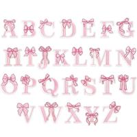 Magnifiques patchs thermocollants en tissu non tissé PVC écologique, brodés de nœuds papillon alphabet roses et de perles, personnalisables pour enfants