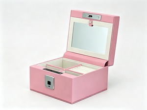 Leather Jewelry <strong>Case</strong> with Fingerprint Lock Drawer Wrap Premium Leather for Heirloom Makeup <strong>Vanity</strong> Storage - Product Image 1
