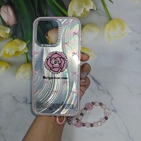 Étui de téléphone pour iPhone 16 15 14 13 12 11 Pro Max avec bracelet, protection, paillettes brillantes en strass, fleur 3D en forme de rose