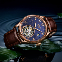 Envío Directo de Reloj Tourbillon para Hombre, con Disco de Piedra, Cristal Mineral, Correa de Cuero de 22 mm, Reloj Mecánico Hangzhou, Resistente al Agua, de Lujo