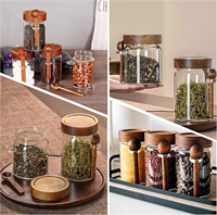 Boîte à thé en bois d'acacia avec couvercle en bois et cuillère en bois pour thé en vrac, sucre, café, sel et flocons d'avoine, pot de rangement écologique et durable