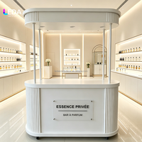 Chariot de présentation mobile blanc LEDA pour événements de mariage, bar à parfums avec auvent et éclairage LED