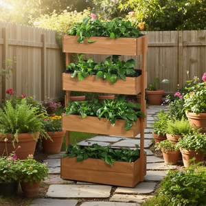 Wood Vertical Garden <b>Planter</b> 4 Tier Outdoor Rustic Style For <b>Flowers</b> And Green Plants - Product Image 2