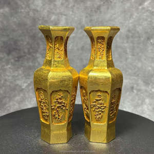 정교한 금도금 육각형 꽃병 한 쌍, 전통 중국 문화 장식품, 가정 사무실 선반 전시용 선물 - Product Image 1