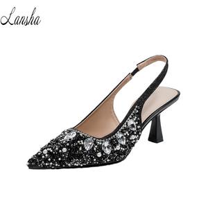 Chaussures de soirée de luxe à talons hauts pour femmes, ornées de strass brillants, à bout pointu, style princesse, sandales d'été à bride cheville - Product Image 5