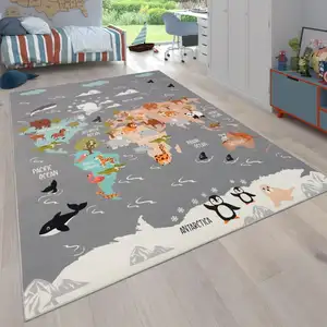 Karpet Area peta dunia motif kartun 3d binatang peta dunia hewan peta dunia dalam ruangan antiselip karpet anak