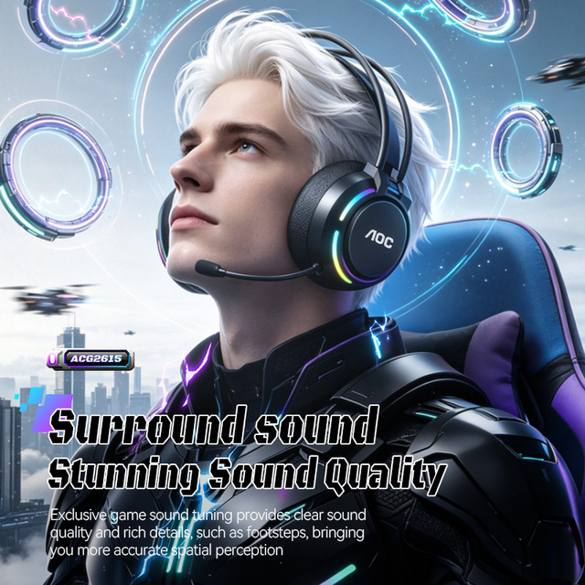 AOC Wireless Gaming Headset  6.0 2.4G Low Latency Over Ear Headphones with 60mm Driver Long Battery Life Wholesale