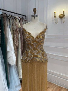 Serene Hill LA73748 Luxury <strong>Gold</strong> Fringe Evening <strong>Dress</strong> 2026 Strapless Beaded Tassel Formal <strong>Party</strong> Gowns for Women - Product Image 5