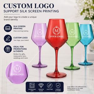 Cadeaux personnalisés avec logo, mariage, verres à vin colorés en plastique Tritan de 15 oz, verres à vin à long pied - Product Image 4