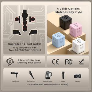 Wontravel 2500W World 3AC <b>Sockets</b> Universal Travel Adapter Compact Size Small Plug Travel Charger - Product Image 2