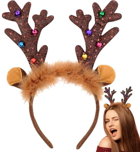 Serre-tête en forme de cornes de renne de Noël, lot en vrac, accessoires capillaires doux et réutilisables en tissu et plastique pour fêtes de Noël et accessoires de photomaton - Product Image 1