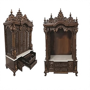 Templo de madera tallada de doble puerta, color nogal, con puerta para el hogar, de madera de teca premium, para Pooja Hindú. - Product Image 1