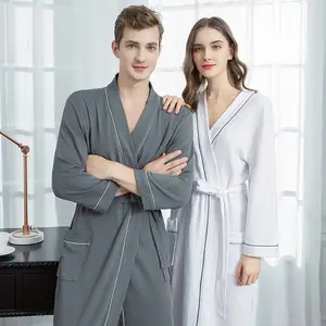 Custom 100% Polyester Luxe Dun Zacht Huis Badjas Unisex Gebreide Badjassen Voor Vrouwen Sneldrogende Douche Lichtgewicht Wafelgewaden