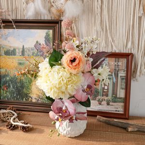 Bouquet de fleurs artificielles CallaFloral, hortensia, rose, tissu tissé en plastique, décoration bohème pour mariage et maison - Product Image 2