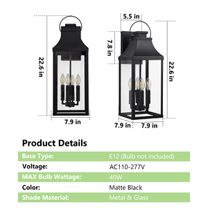 Lampada da Parete per Esterni Resistente all'Acqua, Stile Industriale Vintage <span class=keywords><strong>a</strong></span> 4 Luci, <span class=keywords><strong>Applique</strong></span> in Ferro Nero con Vetro, Facile da Installare per Garage - Product Image 5