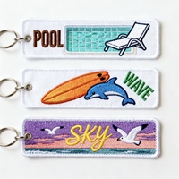 Porte-clés personnalisé pour avion, double face, bordure ourlet, en feutre polyester tricoté, logo brodé, acier inoxydable, réglable