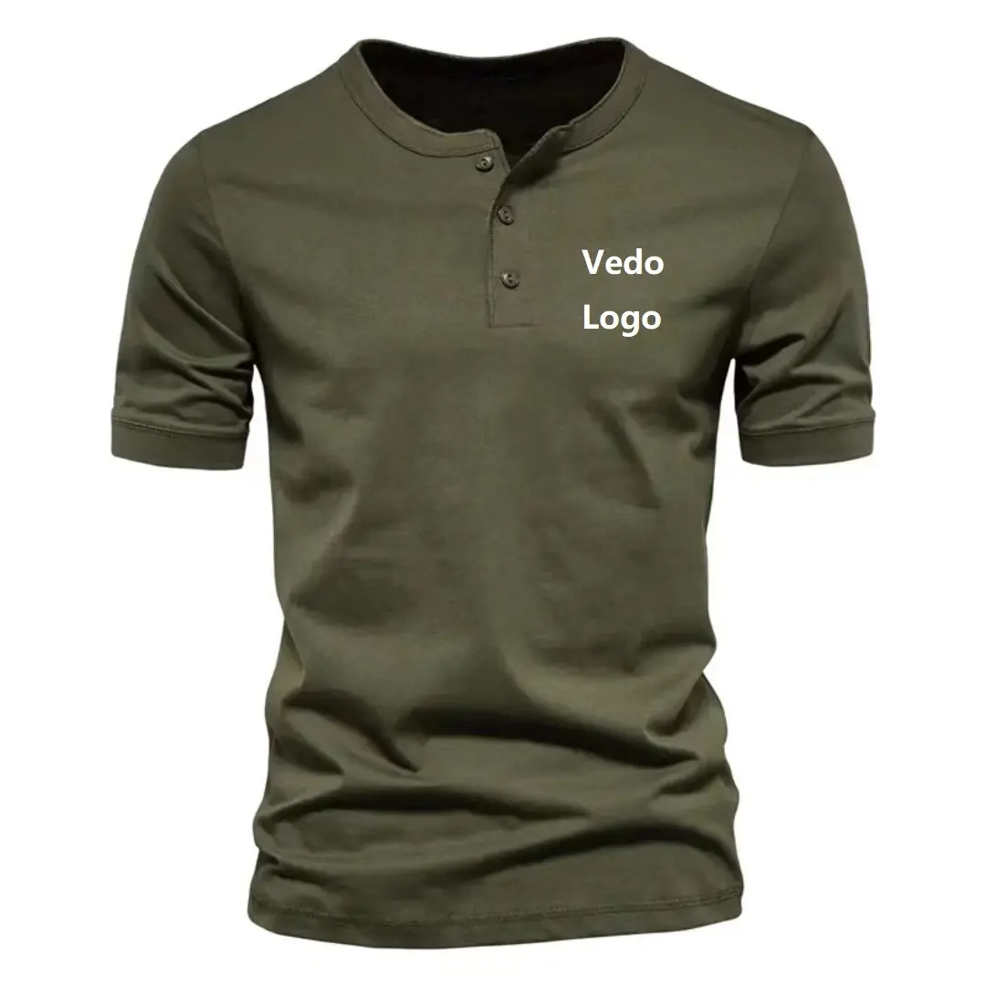 US Size Herren Rundhals ausschnitt Bambus Baumwolle 210GSM Button Up Kurzarm T-Shirt Freizeit Fit Sport Laufen Henley T-Shirt