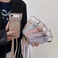 Étui Portefeuille en Cuir de Luxe avec Bandoulière et Anneau de Suspension pour iPhone 17 16 Pro Max 16 15 Plus 14 13 12