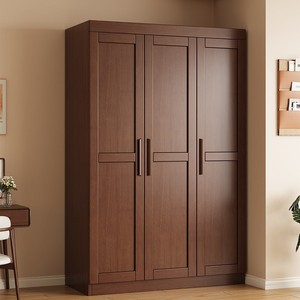 Nordic <b>Solid</b> <b>Wood</b> <b>Wardrobe</b> Four Door Hinged Bedroom Storage Cabinet Natural <b>Wood</b> Color Space Saving Design - Product Image 4