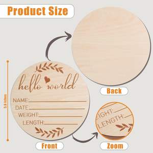 Targa in Legno Incisa con <span class=keywords><strong>Nome</strong></span> del Neonato 'Hello World', Stile Rustico, Accessorio per Foto, Regalo per la Cameretta - Product Image 3