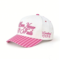 Gorro de Béisbol Personalizado con Bordado 3D, Visera a Rayas Rosa y Blanca, 5 Paneles, Ajustable, de Algodón, Estilo Retro, con Cierre a Presión, para Uso Diario Informal