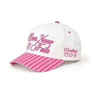 Casquette de baseball rétro à 5 panneaux avec visière rayée rose et blanche, broderie 3D personnalisée, ajustable, en coton, pour un usage quotidien décontracté - Product Image 4