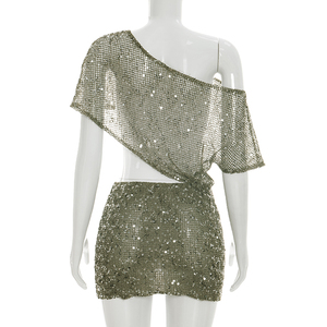 Viviblook Y26DS138 Nouvelle Robe d'été décontractée pour femme, mini-robe moulante de soirée à épaules dénudées, à sequins et découpes - Product Image 4