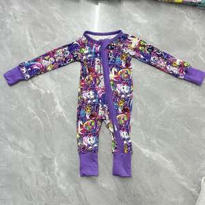 Grosir pakaian tidur bayi rajutan, Jumpsuit lengan panjang perekat bambu cetak Natal dua arah ritsleting musim gugur - Product Image 2