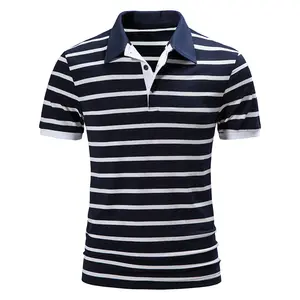 Sidiou-Camiseta básica de manga corta con solapa para hombre, Polo a rayas, venta al por mayor